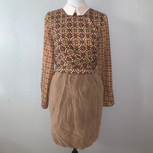 Carven silk dress collared geometric print